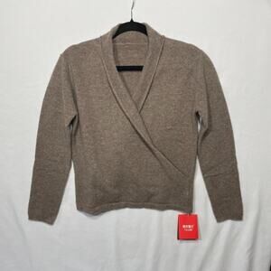 Neutral 100% Pure Wool Crossover Sweater M Old Money Quiet Luxury
